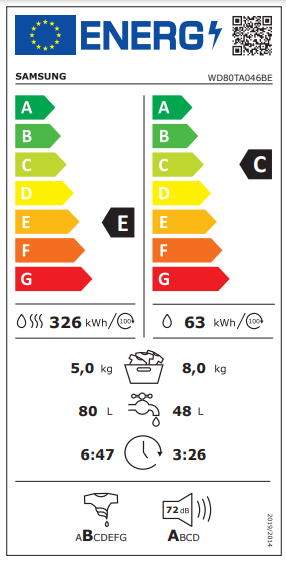 MÁQUINA DE LAVAR E SECAR ROUPA SAMSUNG - WD80TA046BE/EP